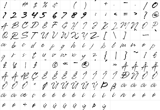 Ancient Regular  glyph index