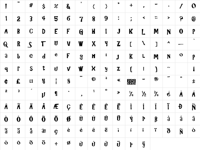 3HourTour Bold  glyph index