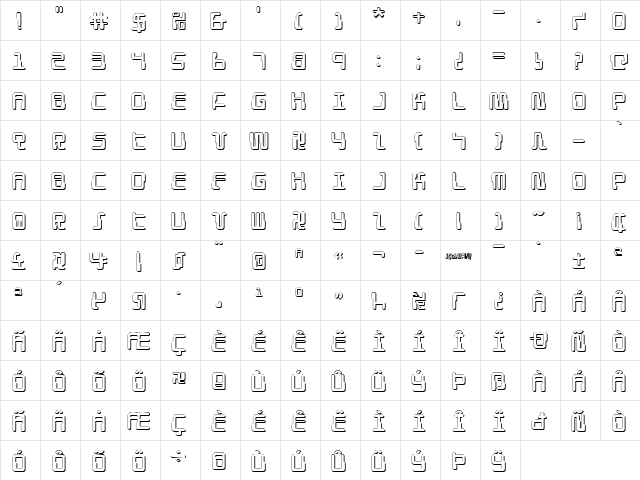 Droid Lover 3D Regular  glyph index