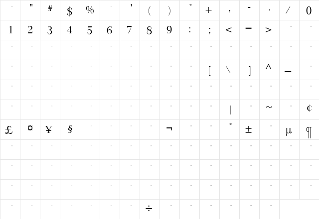 JardineLightTab Regular  glyph index