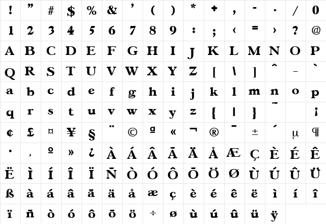 Gascogne-Serial-ExtraBold Regular  glyph index