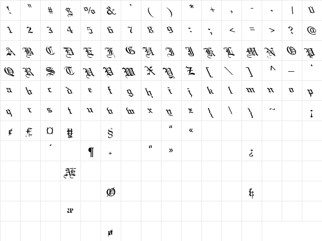 Captive Angel 5 Regular  glyph index