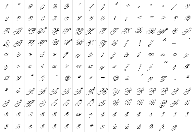 FZ JAZZY 49 3D ITALIC Normal  glyph index