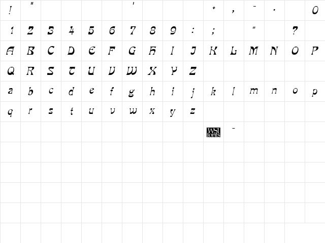 Grouse Italic  glyph index