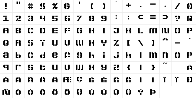 Zoia Stencil Regular  glyph index