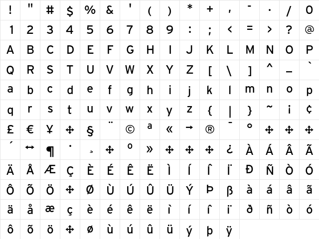 InterstatePlus Regular  glyph index