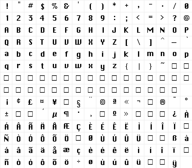 Clapton Regular  glyph index