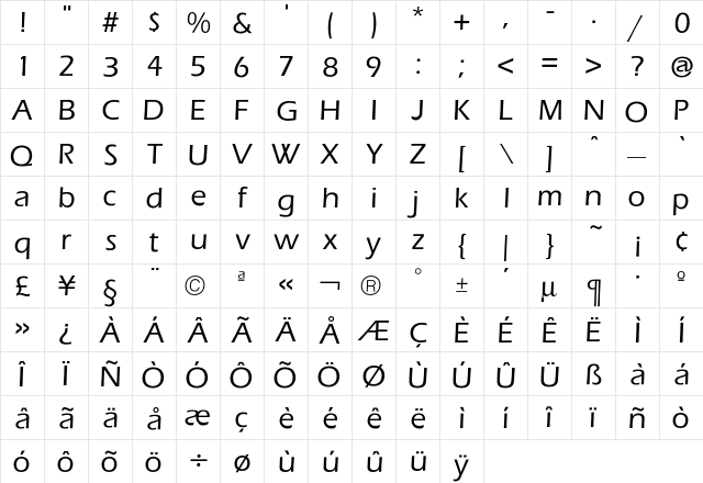 Eras Medium  glyph index