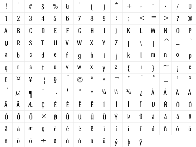 Lennox ITC Book  glyph index