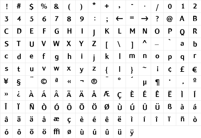 Monem Medium Regular  glyph index