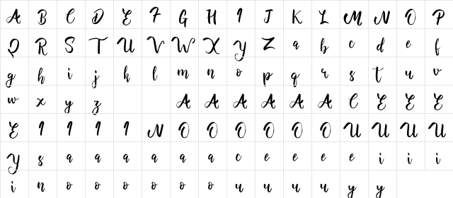 Westminster Regular  glyph index