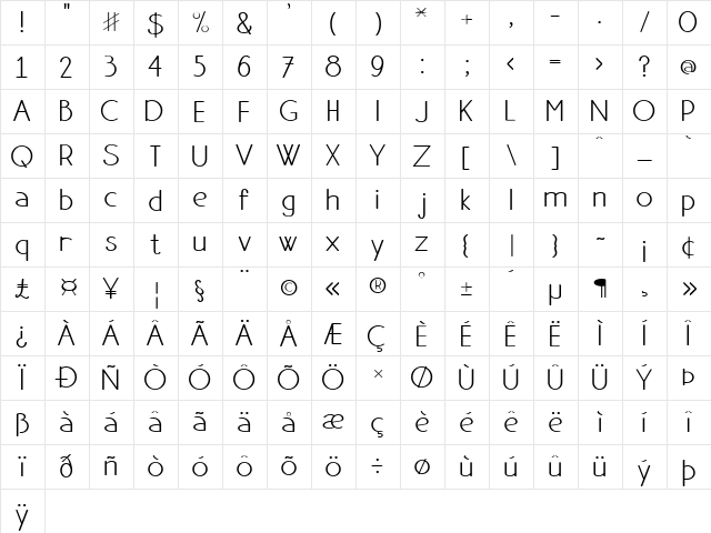 Danae Regular  glyph index