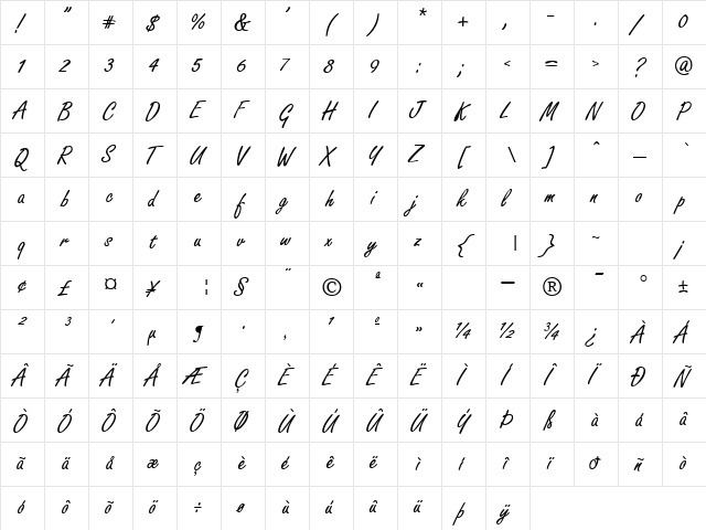 GE Freelancer Regular  glyph index