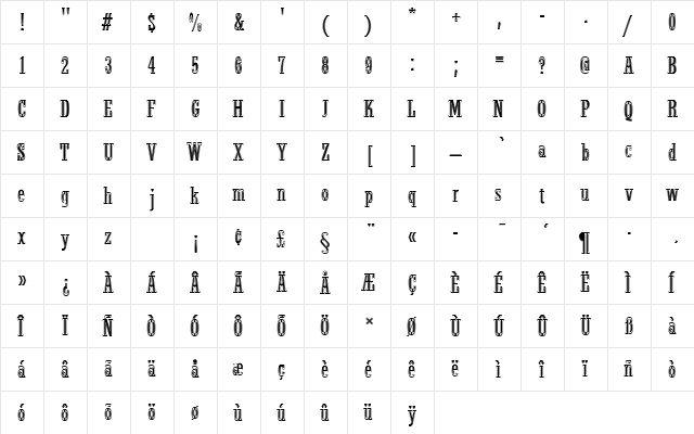 StymieTRegConIn1 Regular  glyph index