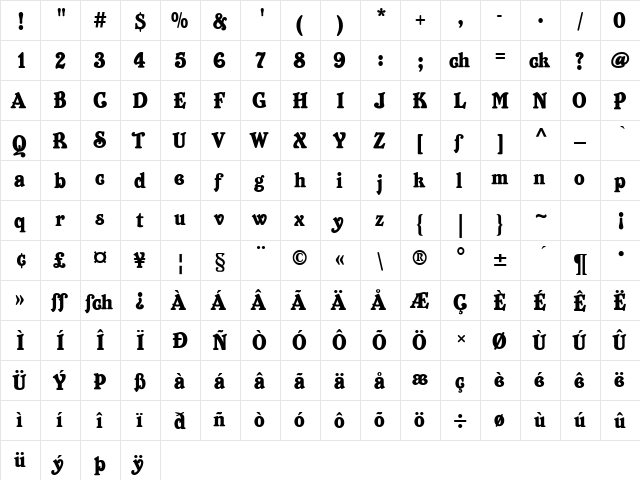 Belshaw Regular  glyph index
