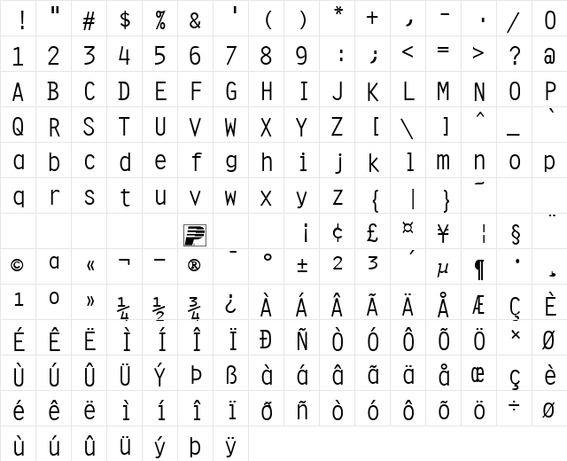 PT Regula Large Normal  glyph index