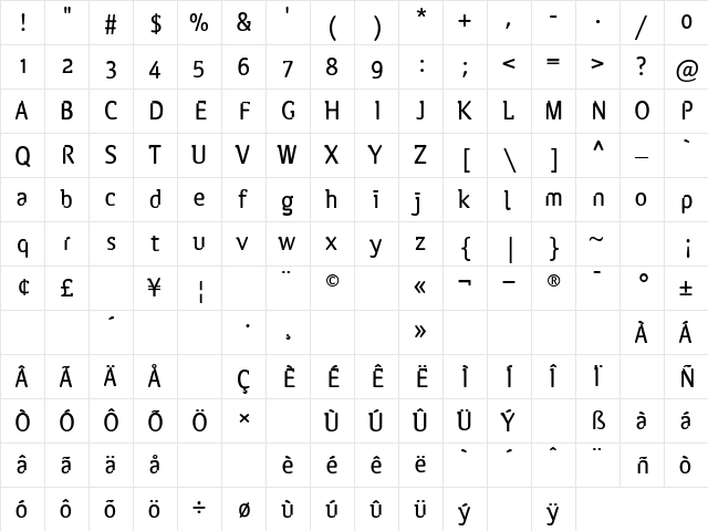 Gluestick Regular  glyph index