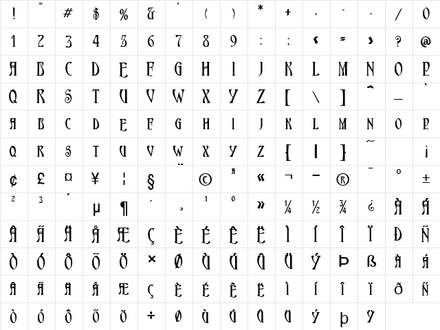 Nouveau Bold  glyph index