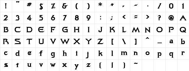 Quasar Bold  glyph index