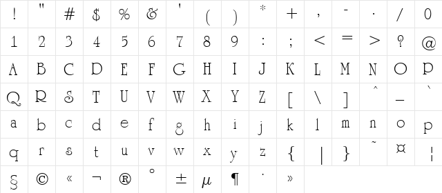a_Romanus Regular  glyph index
