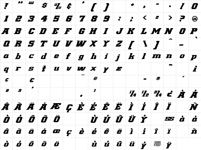 Demonized Regular  glyph index