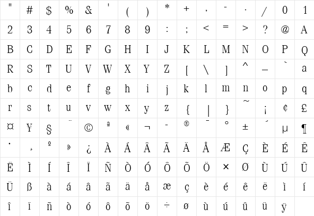 FeniceLightITC Medium  glyph index