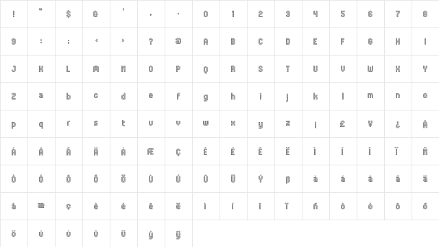 JD Digital Regular  glyph index