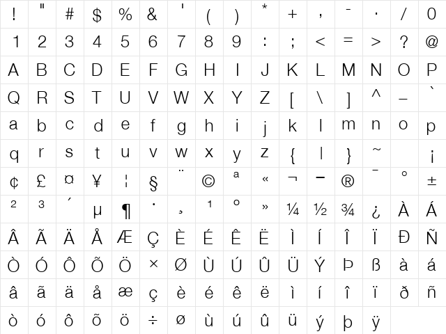 ContextRepriseLightSSK Bold  glyph index