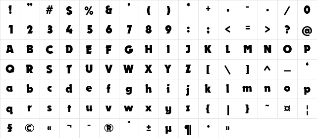 DynarC Bold  glyph index