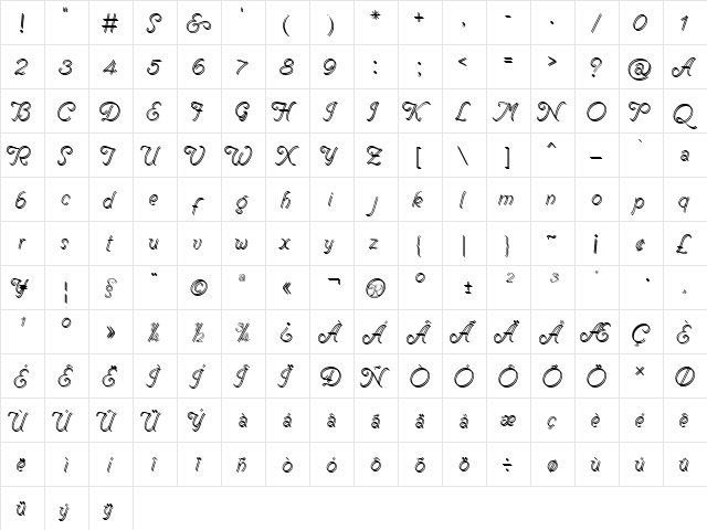 Renania Double Line Regular  glyph index