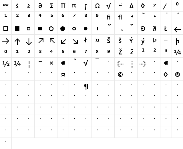 StradaExp-SemiBold Regular  glyph index