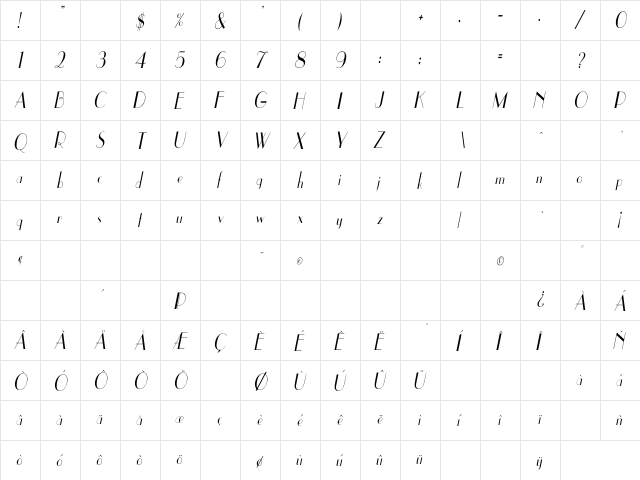 UppEa Cn Italic Regular  glyph index