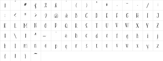Heaven Wanders DEMO Regular  glyph index