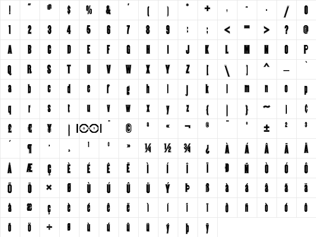 Copper Canyon Inline WBW Regular  glyph index