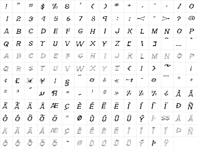 DemBonesExtended Italic  glyph index
