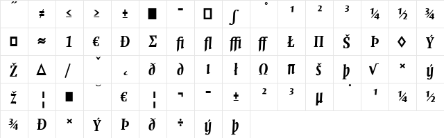 QuadraatDis Italic  glyph index