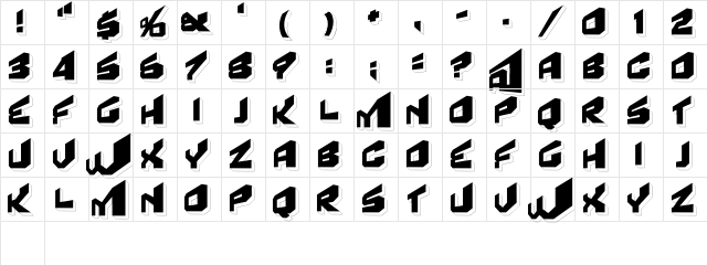 Fear Factor '3D' Regular  glyph index