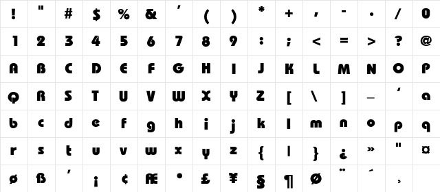 Cooline-Heavy-Bold Regular  glyph index