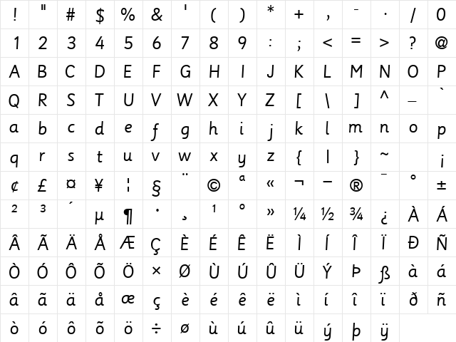 UpstartSSK Regular  glyph index