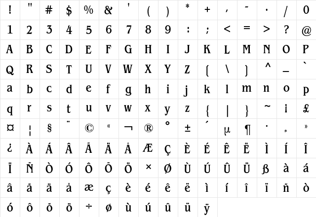 Benguiat BQ Regular  glyph index