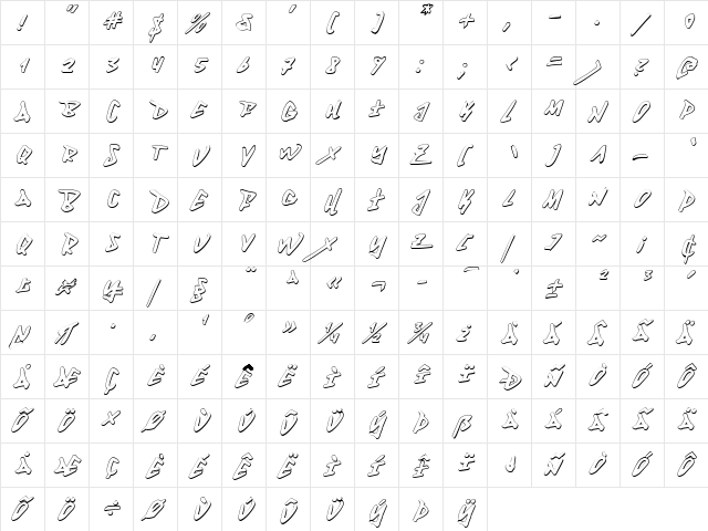 Fantom 3D Italic Italic  glyph index