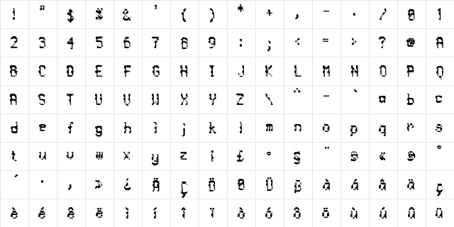 BDBilliet Regular  glyph index