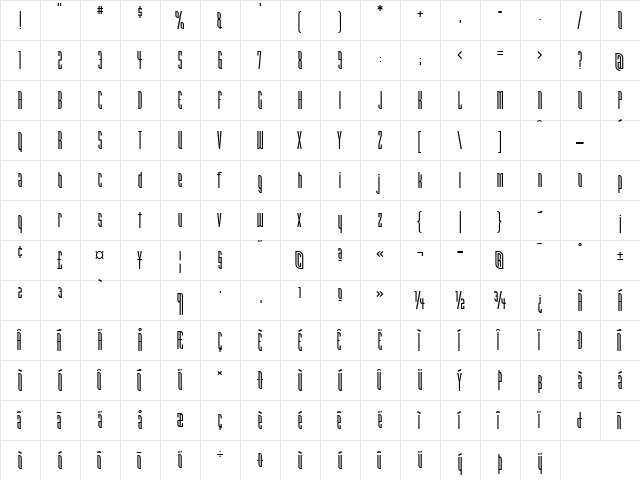 NarrowbandPrimeICG Regular  glyph index