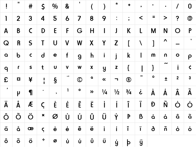 Horatio D Regular  glyph index