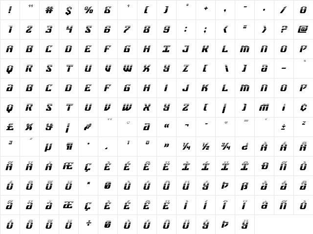 Federal Blue Halftone Italic Italic  glyph index