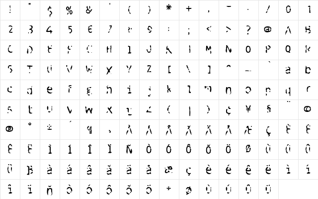 BlueSpent Bold  glyph index