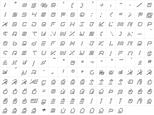 Foreign Alien 3D Italic Italic  glyph index