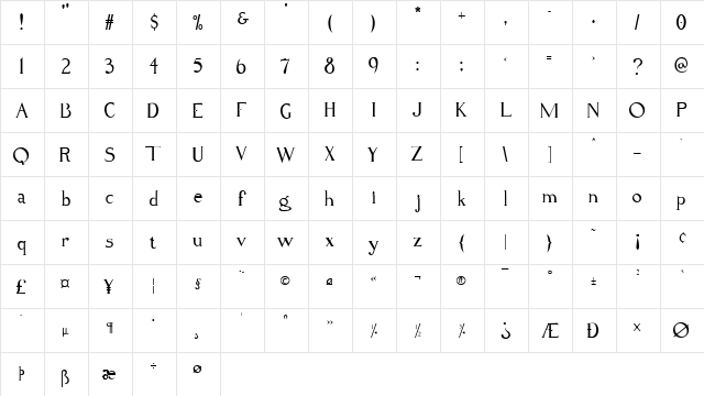 unprofesional Regular  glyph index