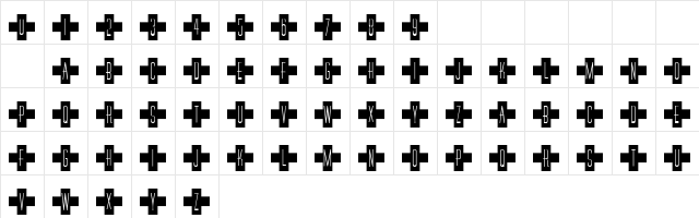 101! Red Cross Regular  glyph index