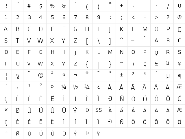 Klavika Light Caps Light  glyph index